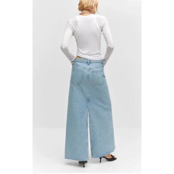 NWT Mango Long Denim Skirt Asymmetrical Button Small - Picture 6 of 7